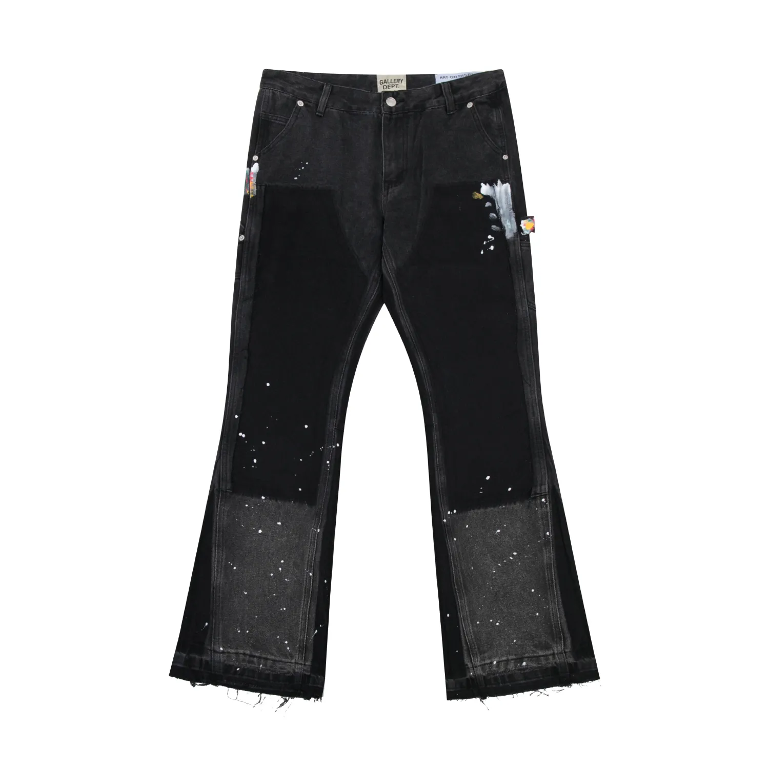 653#Gallery Dept New Hand-painted Ink Splash Patches Spliced ​​Cloth Overalls Logging Pants Distressed Washed Splicing Micro-Large Jeans Beautiful Trendy Pants Versatile Casual Pants Black Gray Khaki S~XL P290